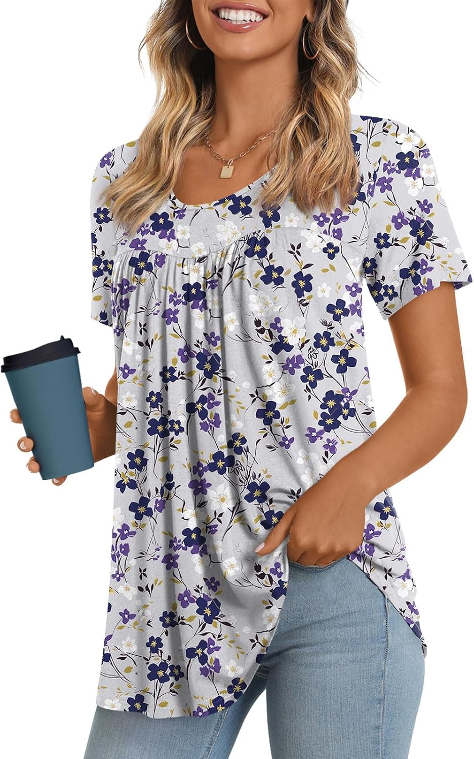 Women's Long Top, Short-Sleeve Shirt, Summer Casual T-Shirt, Comfortable Blouse