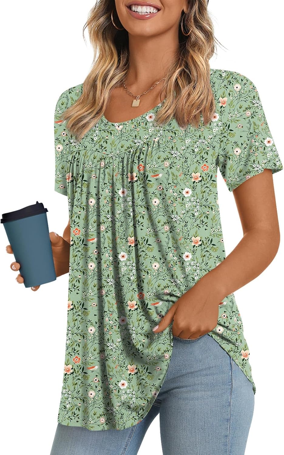 Women's Long Top, Short-Sleeve Shirt, Summer Casual T-Shirt, Comfortable Blouse