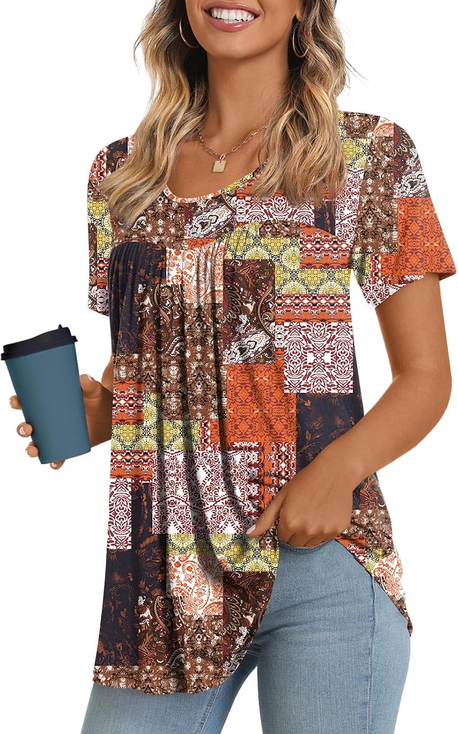 Women's Long Top, Short-Sleeve Shirt, Summer Casual T-Shirt, Comfortable Blouse