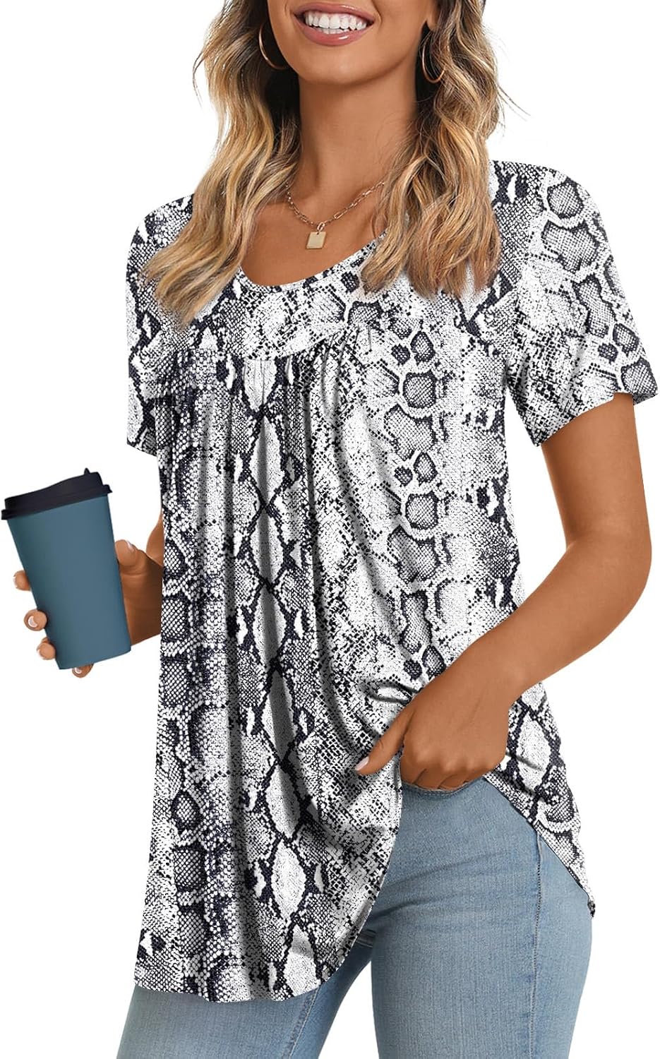 Women's Long Top, Short-Sleeve Shirt, Summer Casual T-Shirt, Comfortable Blouse