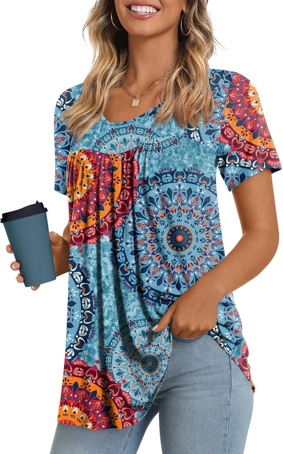 Women's Long Top, Short-Sleeve Shirt, Summer Casual T-Shirt, Comfortable Blouse