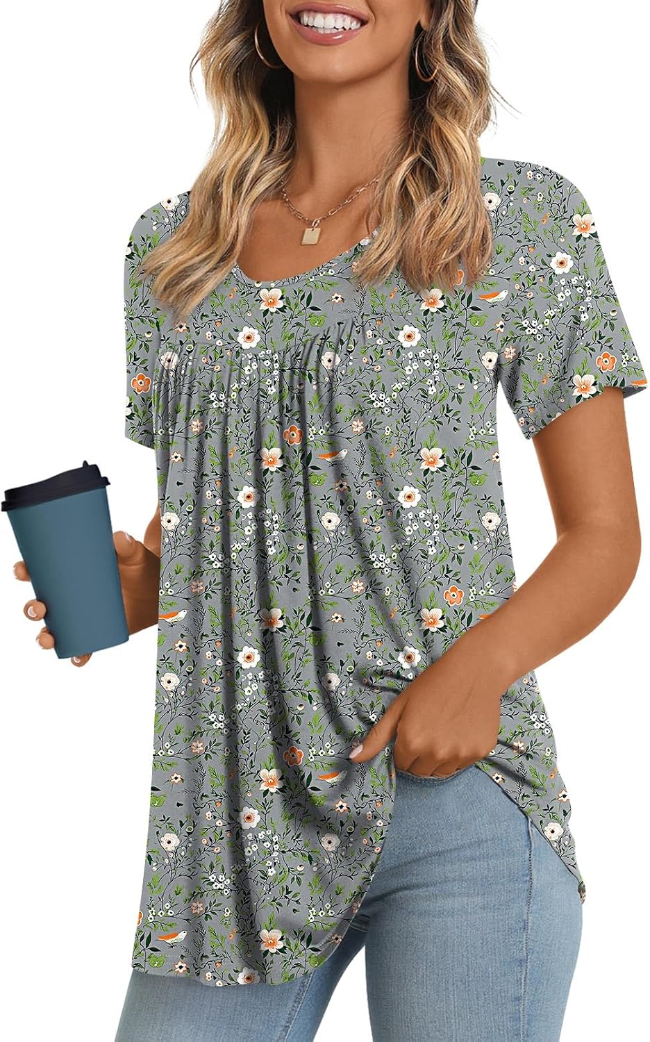 Women's Long Top, Short-Sleeve Shirt, Summer Casual T-Shirt, Comfortable Blouse