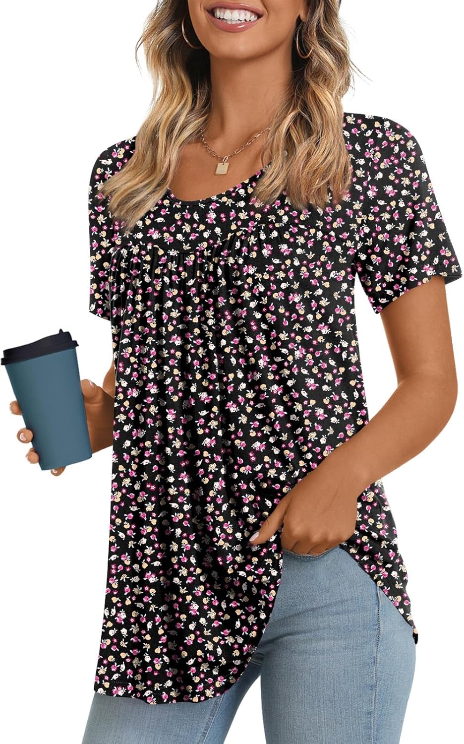 Women's Long Top, Short-Sleeve Shirt, Summer Casual T-Shirt, Comfortable Blouse