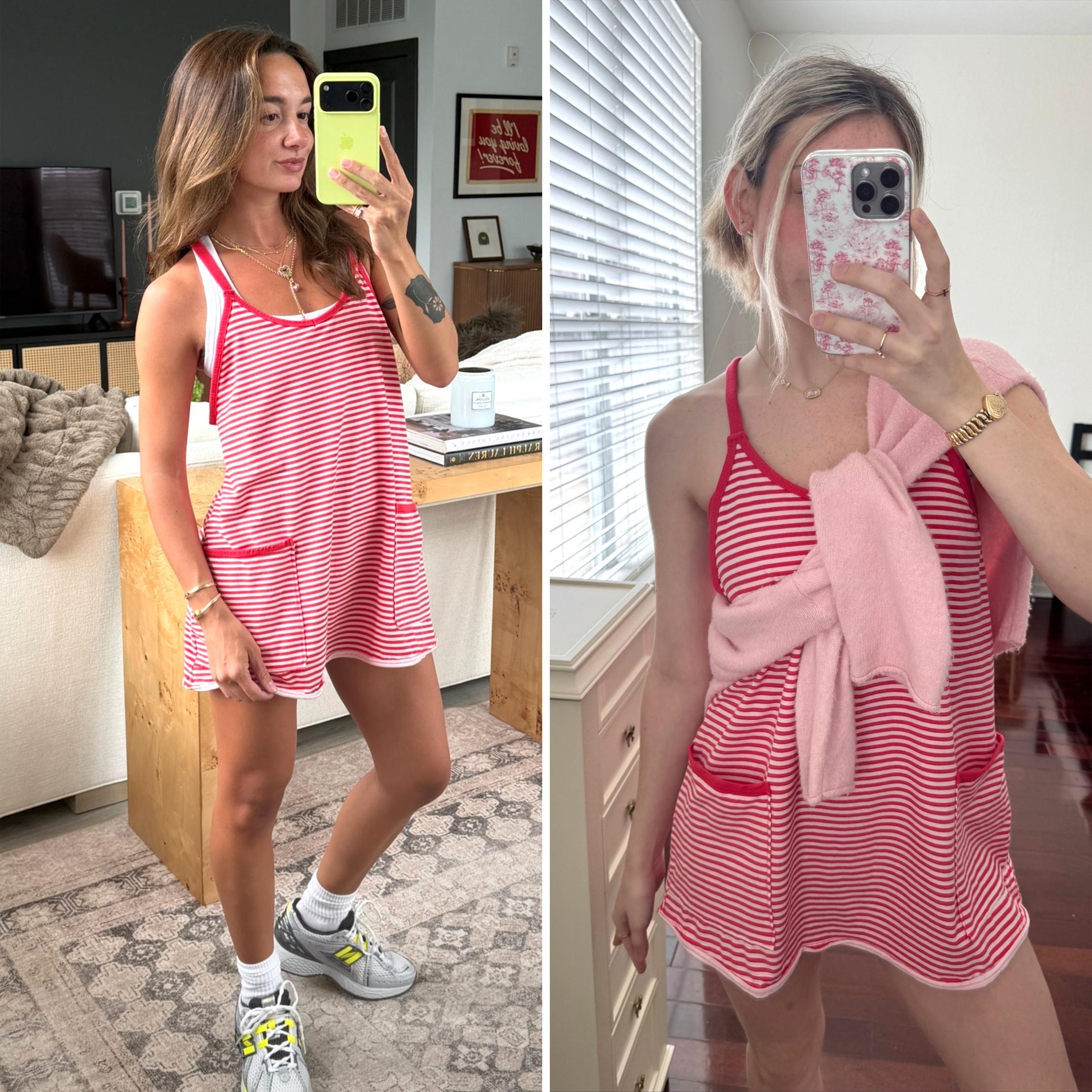 Buenoble Women&rsquo;s Athletic Dress with Built-in Shorts Striped Tennis Dress Workout Mini Dress Casual Summer Activewear