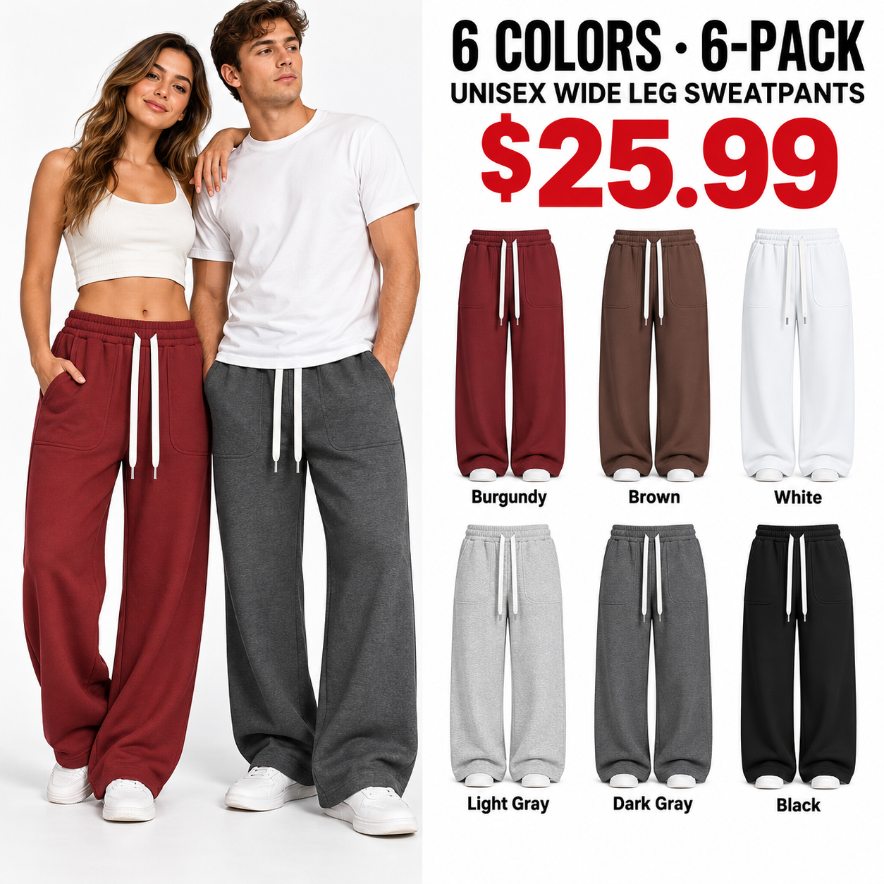 Women's wide-leg athletic pants, loose-fit drawstring sweatpants for autumn and winter.