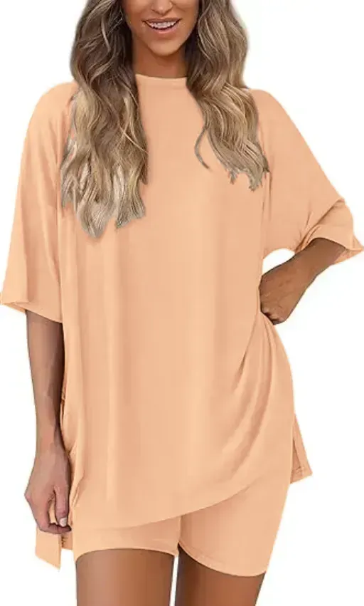 🔥Women's Two Piece Lounge Set Summer Casual Oversized Shirts Biker Shorts