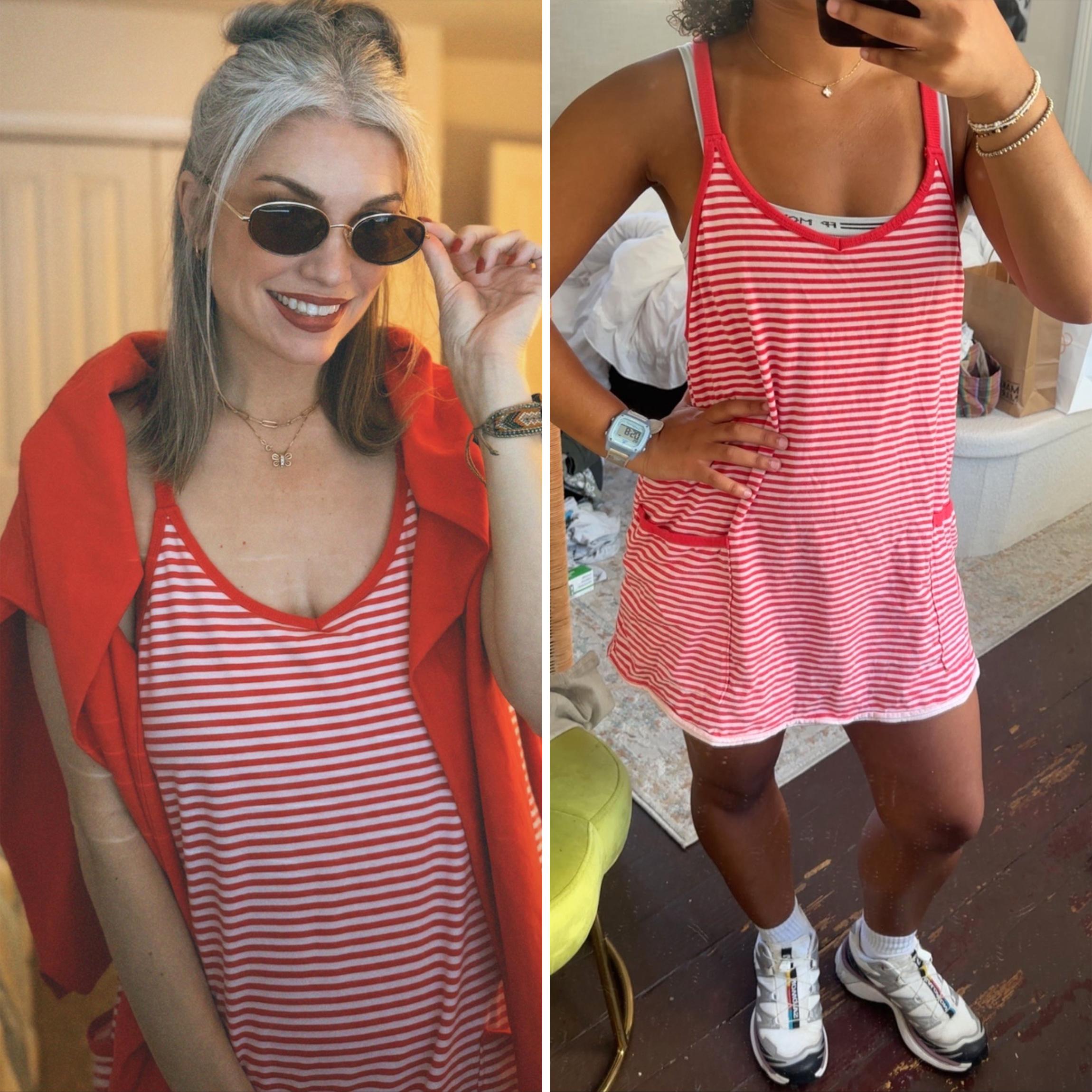 Buenoble Women&rsquo;s Athletic Dress with Built-in Shorts Striped Tennis Dress Workout Mini Dress Casual Summer Activewear