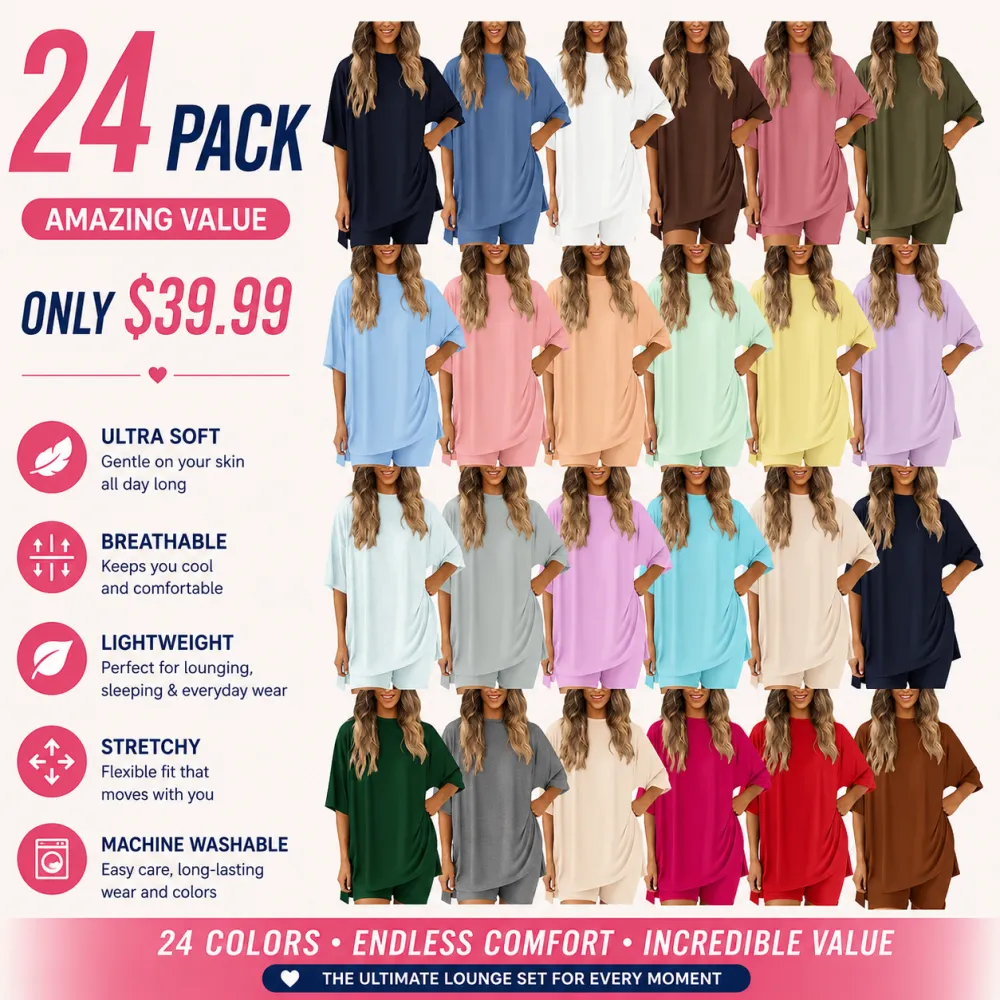 🔥Women's Two Piece Lounge Set Summer Casual Oversized Shirts Biker Shorts
