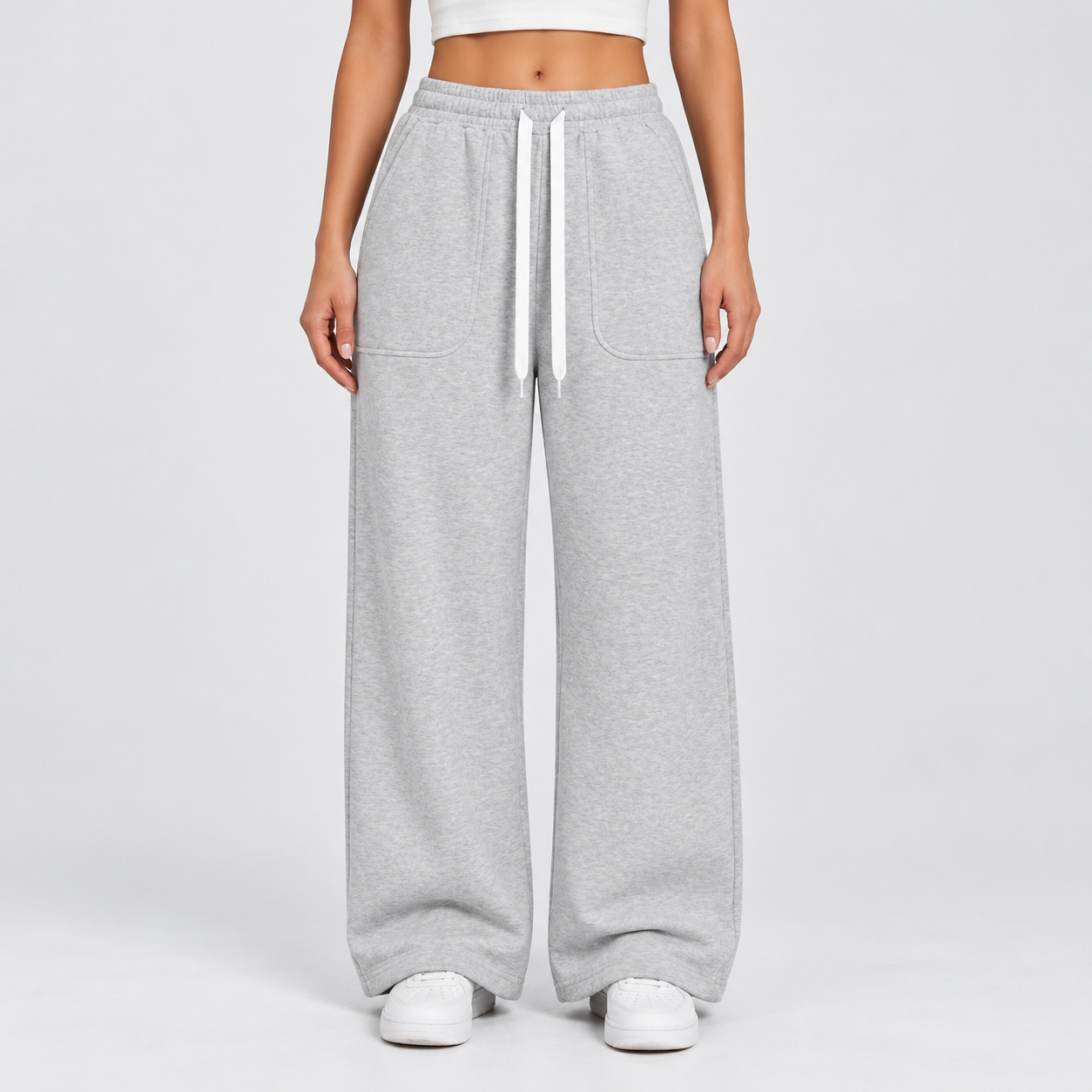 Women's wide-leg athletic pants, loose-fit drawstring sweatpants for autumn and winter.
