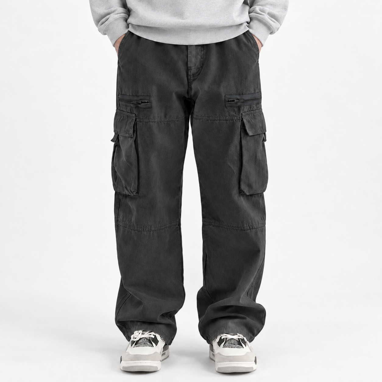 Unisex Washed Cotton Wide-Leg Cargo Pants
