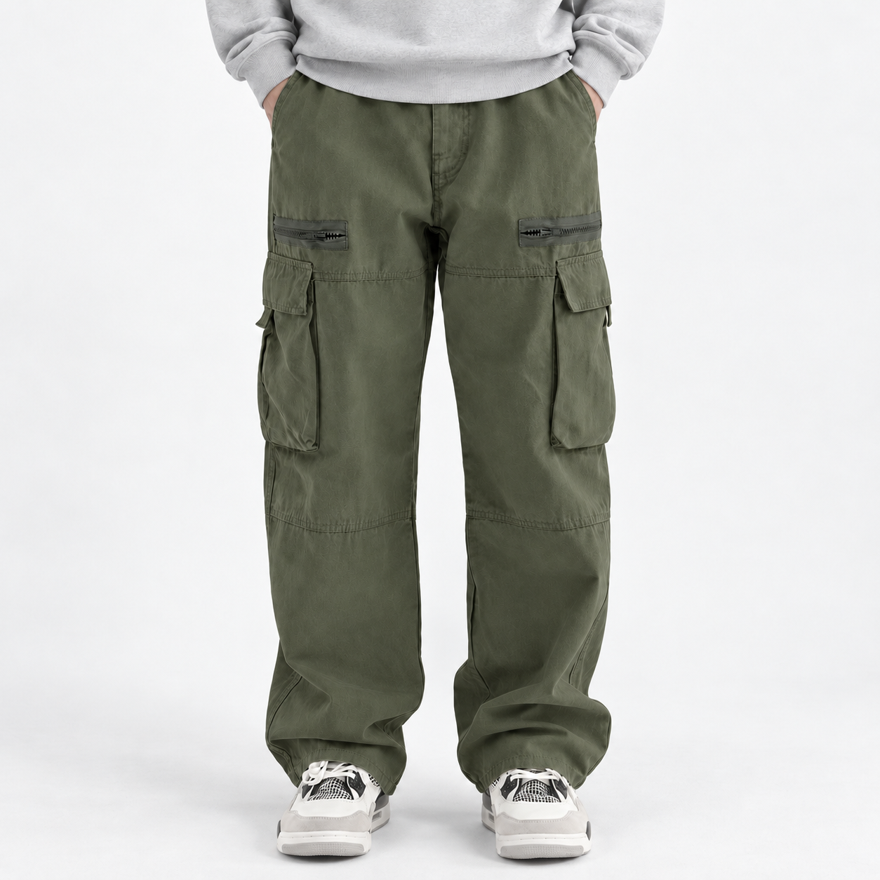 Unisex Washed Cotton Wide-Leg Cargo Pants