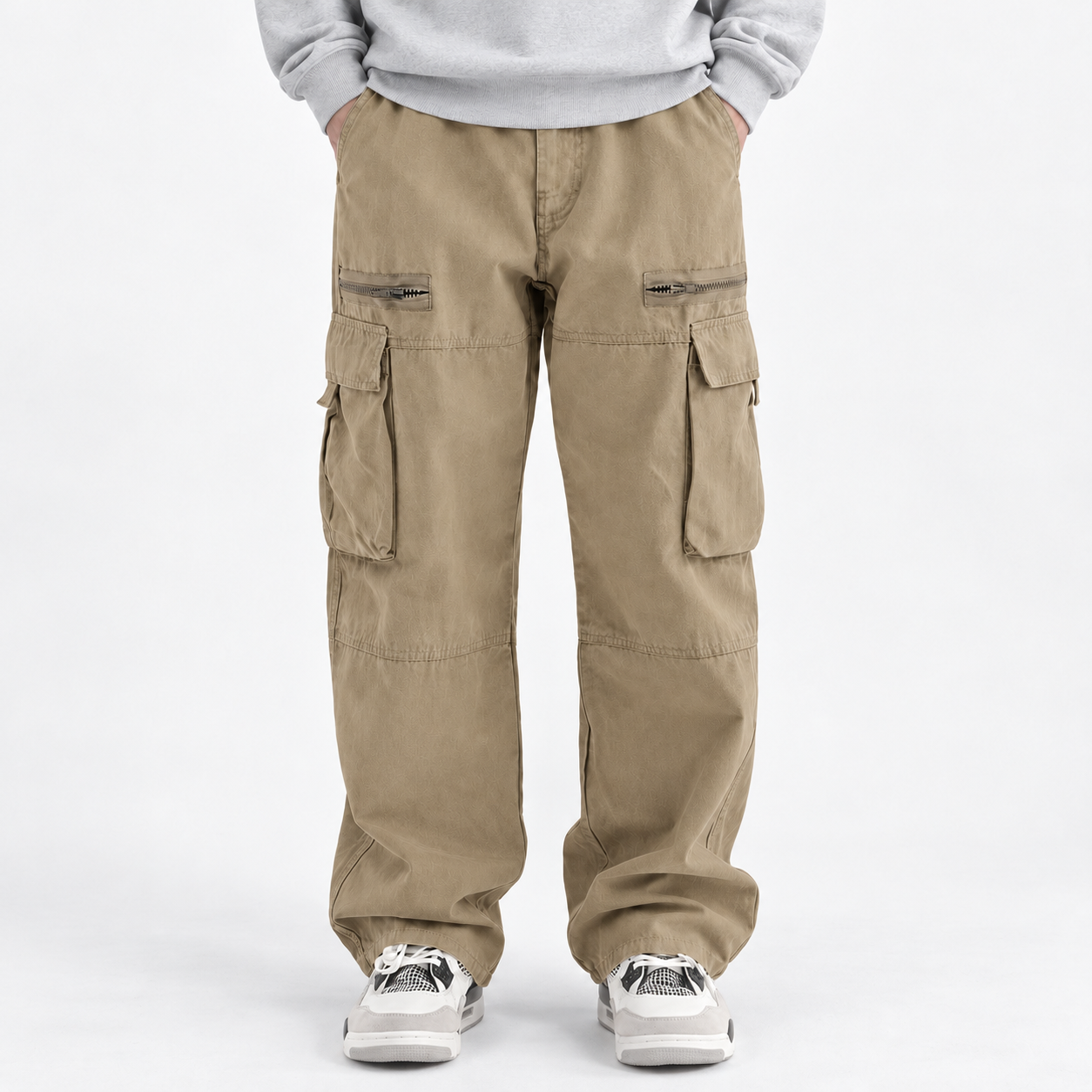 Unisex Washed Cotton Wide-Leg Cargo Pants
