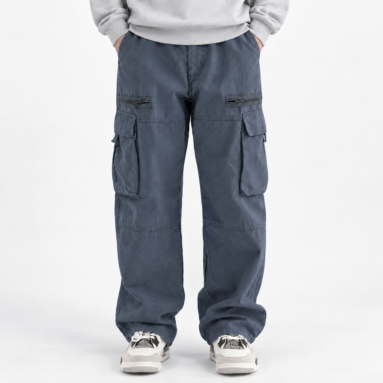Unisex Washed Cotton Wide-Leg Cargo Pants