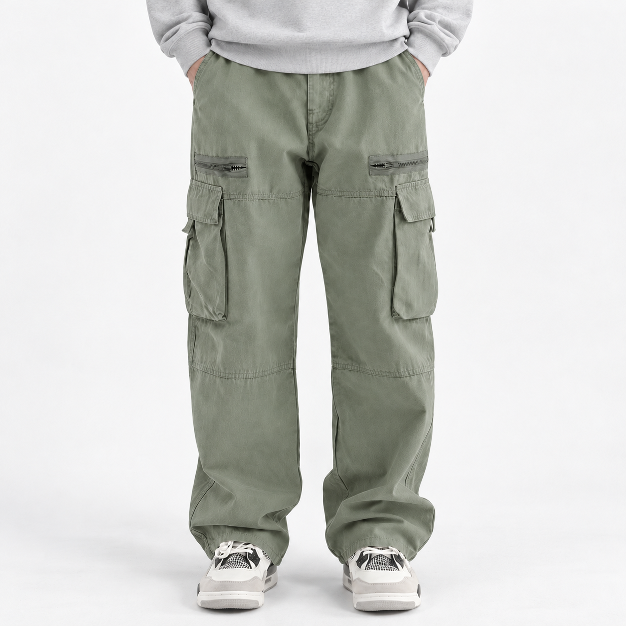 Unisex Washed Cotton Wide-Leg Cargo Pants