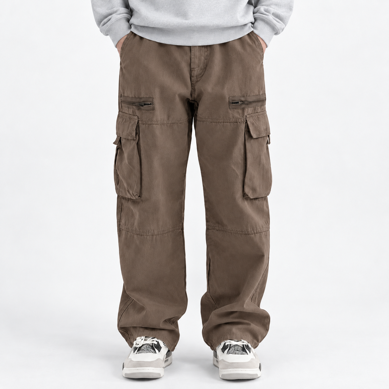 Unisex Washed Cotton Wide-Leg Cargo Pants