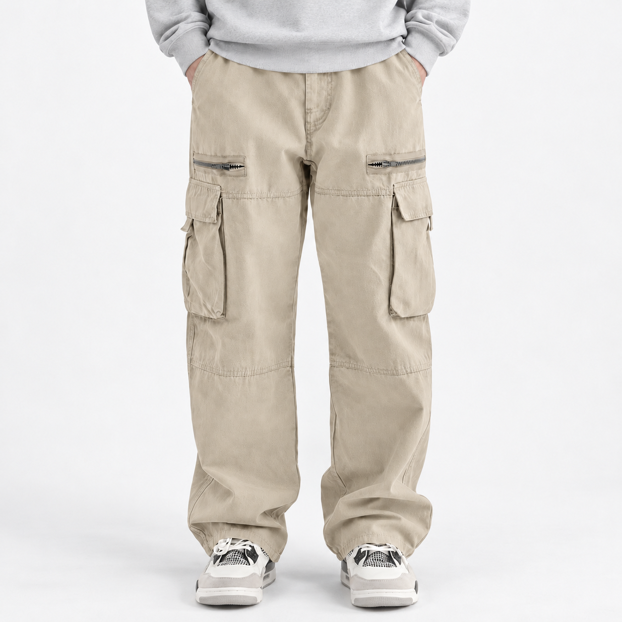 Unisex Washed Cotton Wide-Leg Cargo Pants