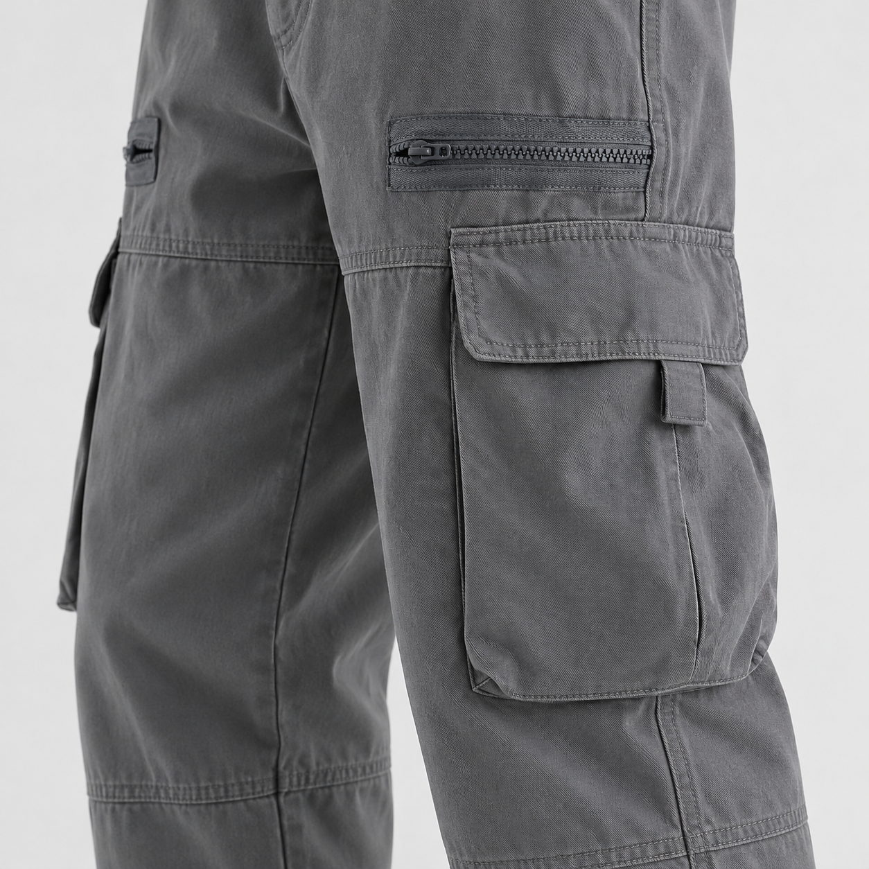 Unisex Washed Cotton Wide-Leg Cargo Pants