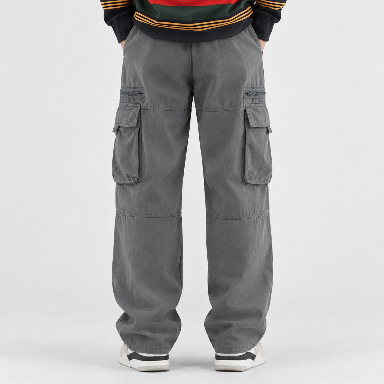Unisex Washed Cotton Wide-Leg Cargo Pants