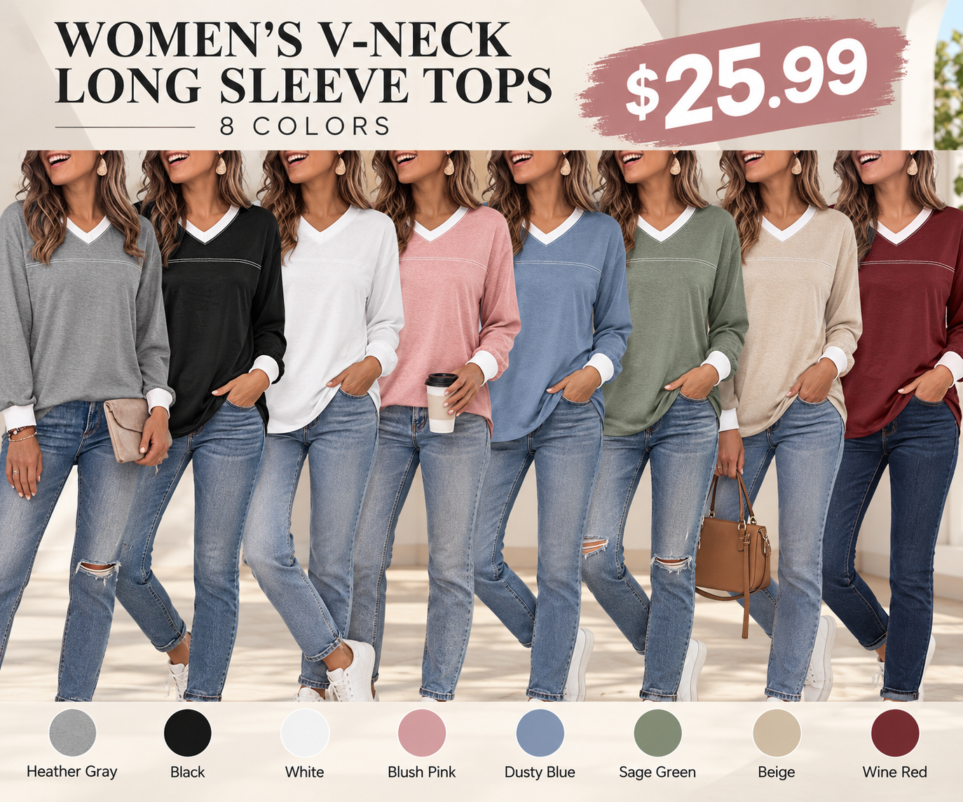Women's Loose Long-Sleeve Shirt – Autumn 2026 Top / Basic T-Shirt