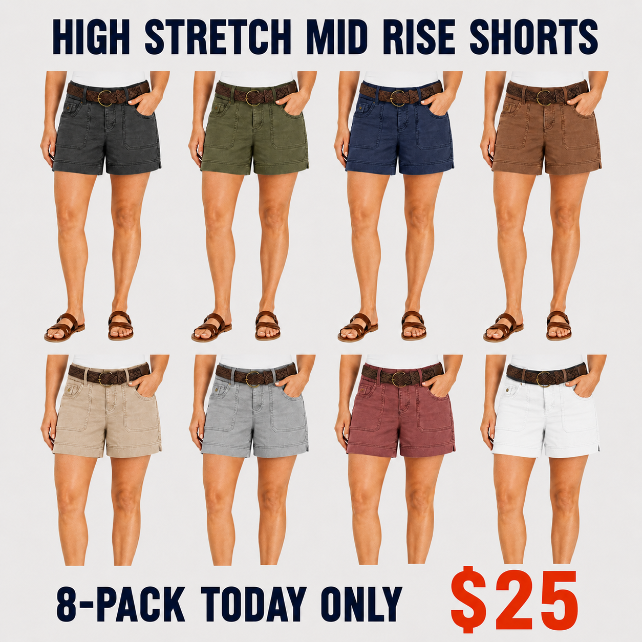 FINAL SALE⚡- 8 PACK Casual Summer Shorts – Split Side Flap Pocket Shorts Without Belt
