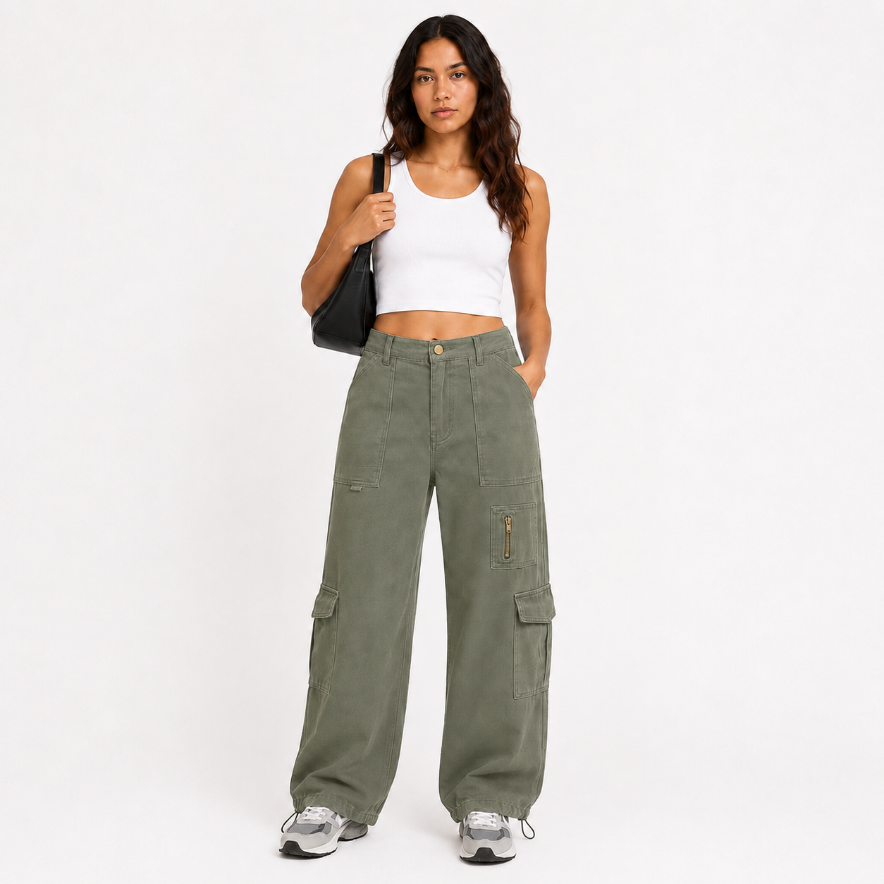 Women's cargo pants, casual trousers, elastic waistband