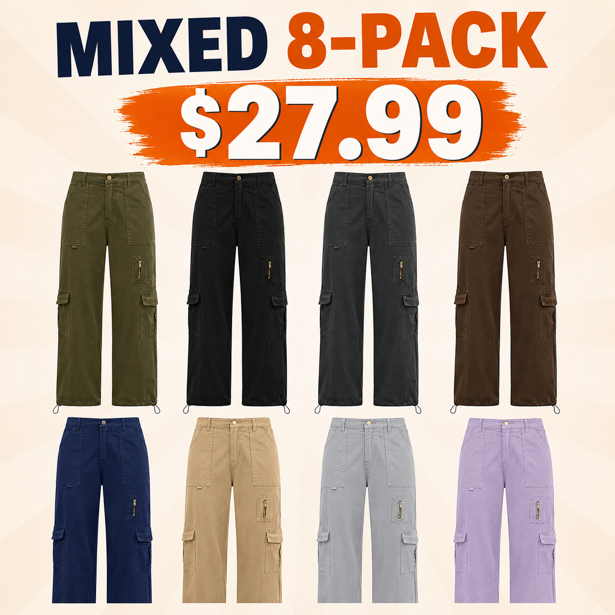 Women's cargo pants, casual trousers, elastic waistband