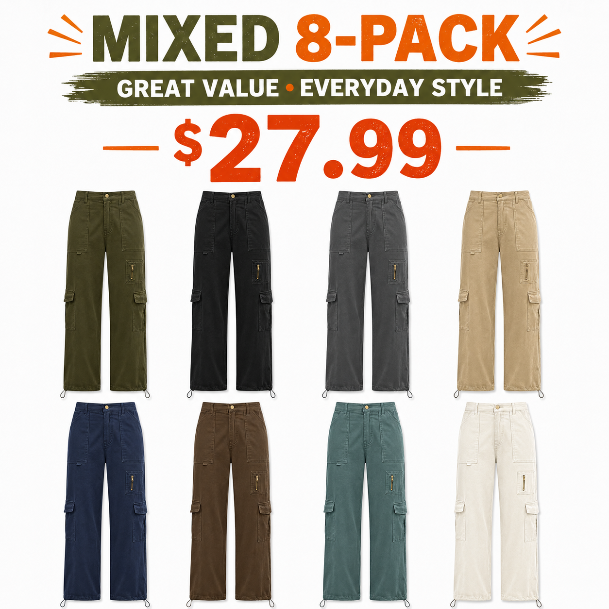 Women's cargo pants, casual trousers, elastic waistband