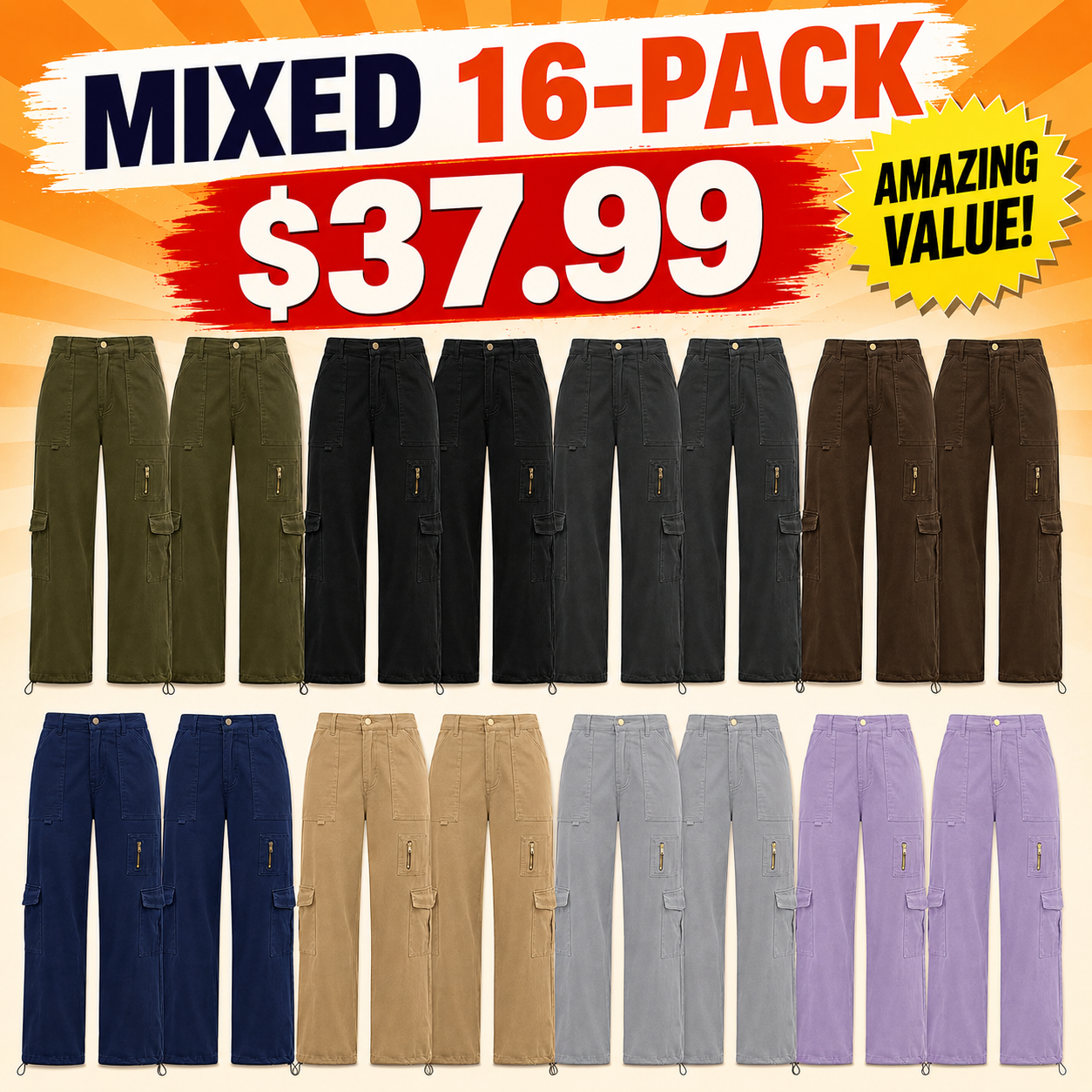 Women's cargo pants, casual trousers, elastic waistband