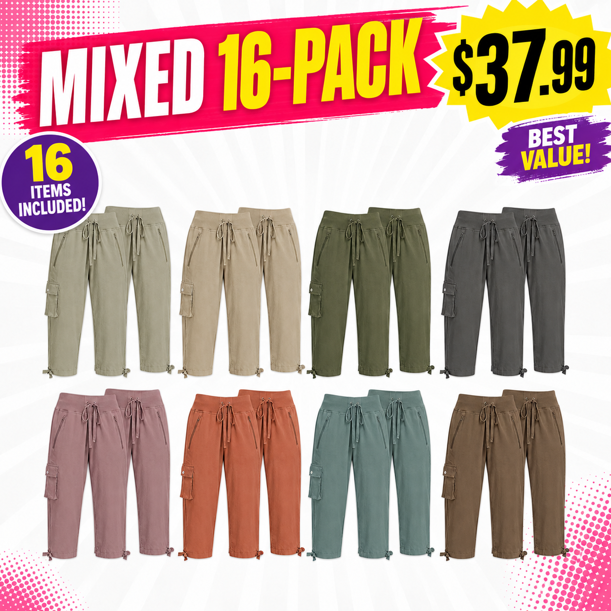 Women's cropped cargo pants—lightweight, quick-drying, and featuring zippered pockets.