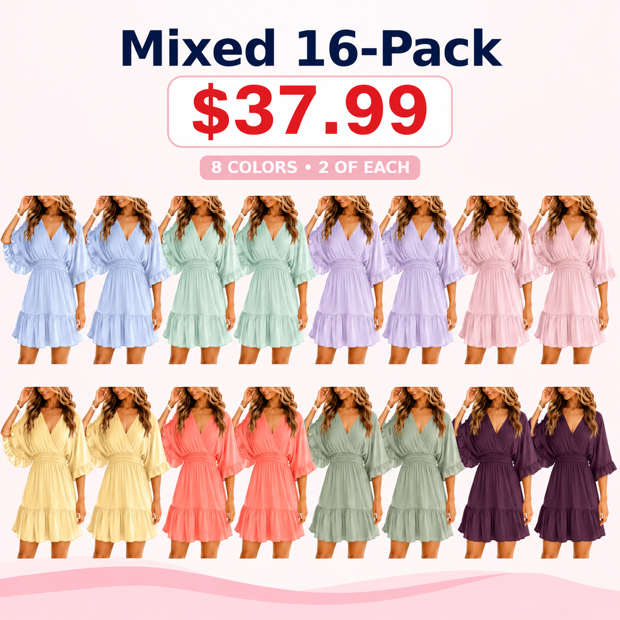 Women's Casual V-Neck Summer Loose High-Waisted Ruffled Pleated Cute Short Dress