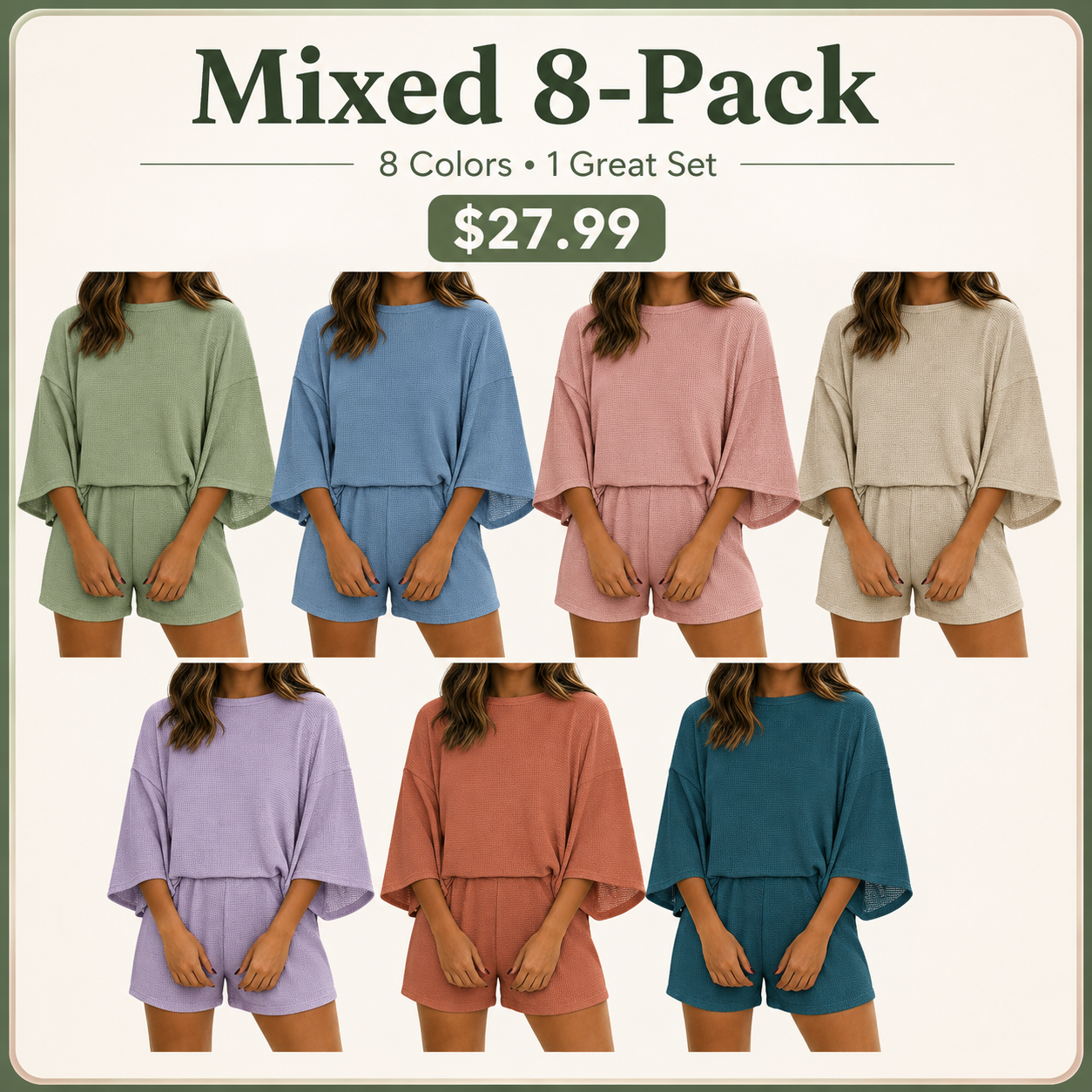 Women's two-piece shorts set with three-quarter sleeve T-shirt
