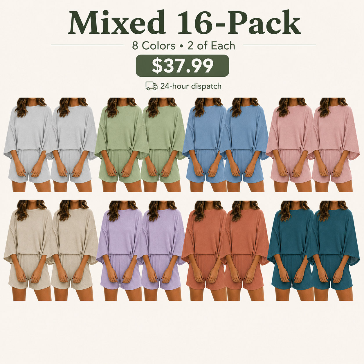 Women's two-piece shorts set with three-quarter sleeve T-shirt