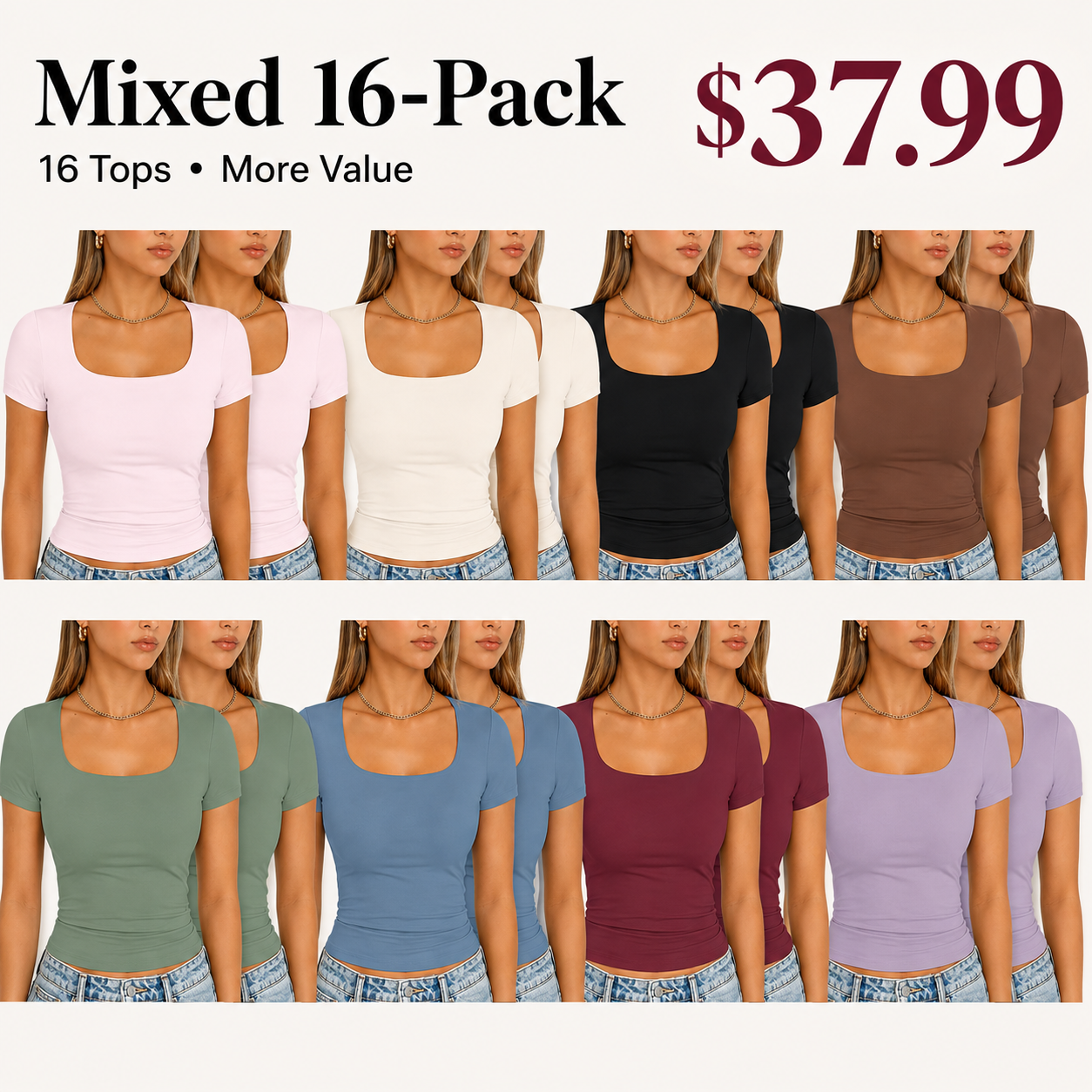 Women's Double-Layer Square-Neck Short-Sleeve Crop Top | Cute Women's Athletic Top