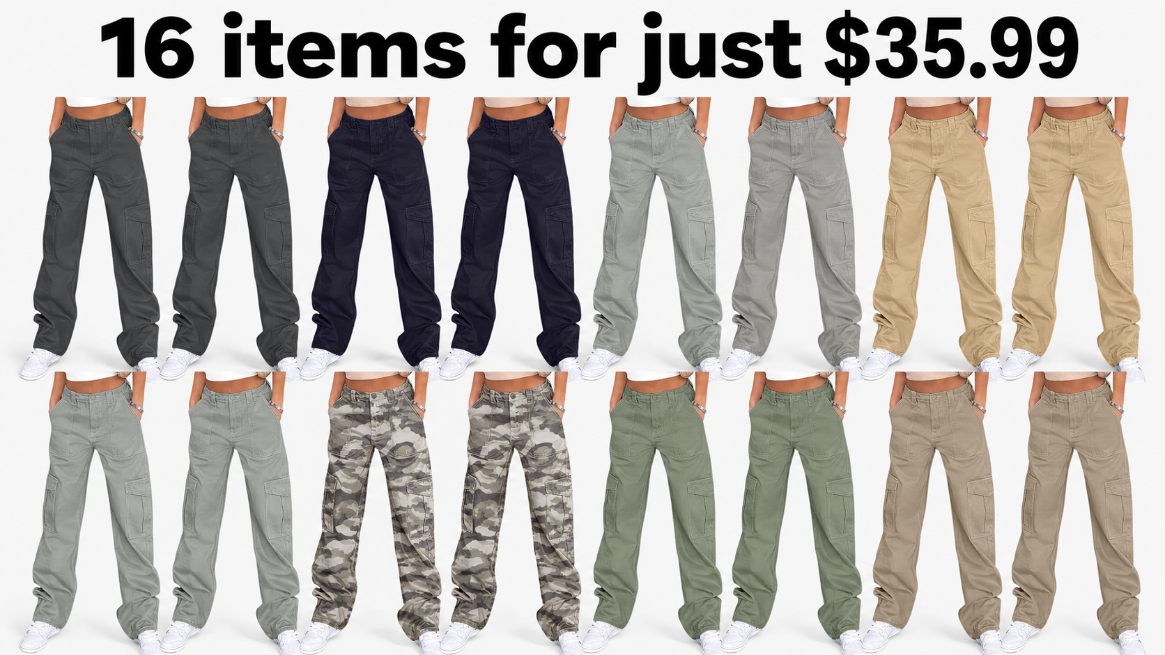 ⚡FINAL SALE⚡- 8 PACK  Women's High-Waisted Loose-Fit Stretch Wide-Leg Cargo Pants
