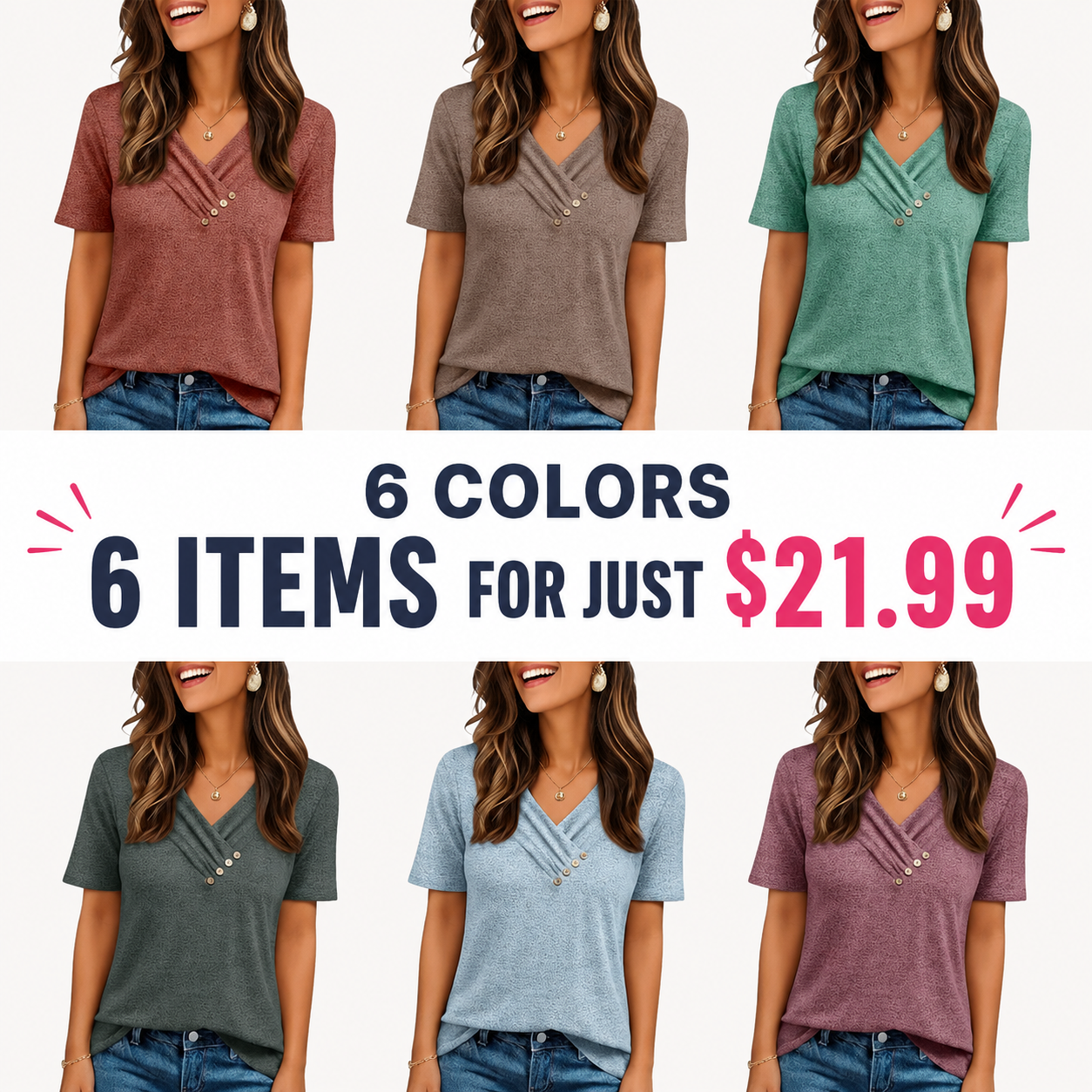 Womens Short Sleeve Tunic Top Spring Summer V Neck Button Shirts 2026 Dressy Casual Business Blouses