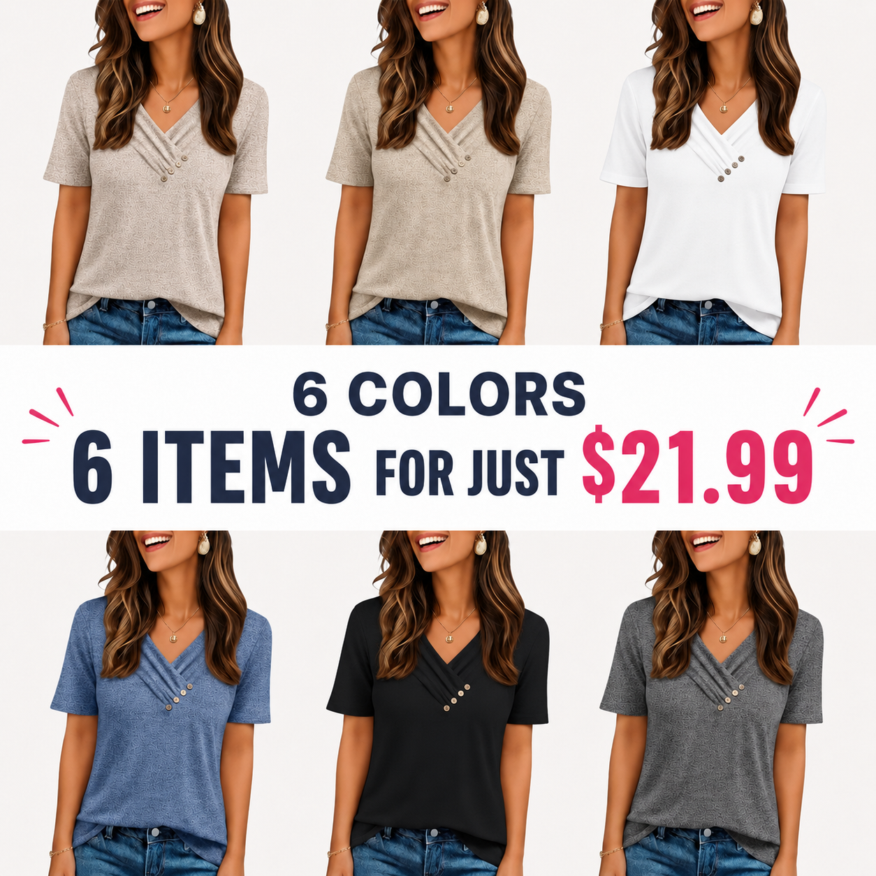 Womens Short Sleeve Tunic Top Spring Summer V Neck Button Shirts 2026 Dressy Casual Business Blouses