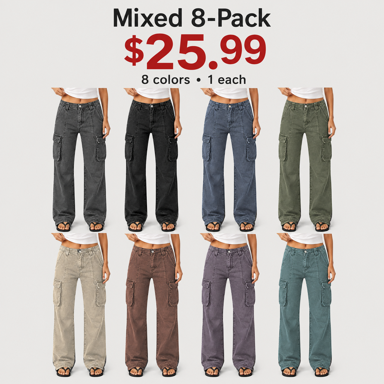 Women's Wide-Leg Straight-Cut Cargo Pants – Mid-Rise, High-Stretch, Multi-Pocket – Full-Length Cargo Pants