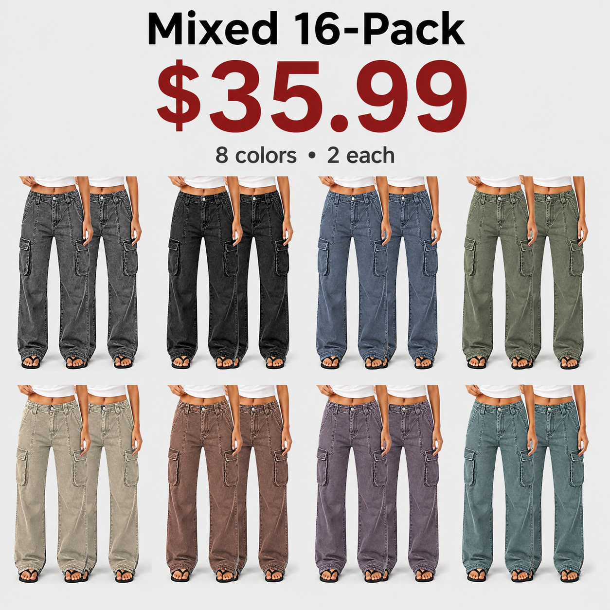 Women's Wide-Leg Straight-Cut Cargo Pants – Mid-Rise, High-Stretch, Multi-Pocket – Full-Length Cargo Pants