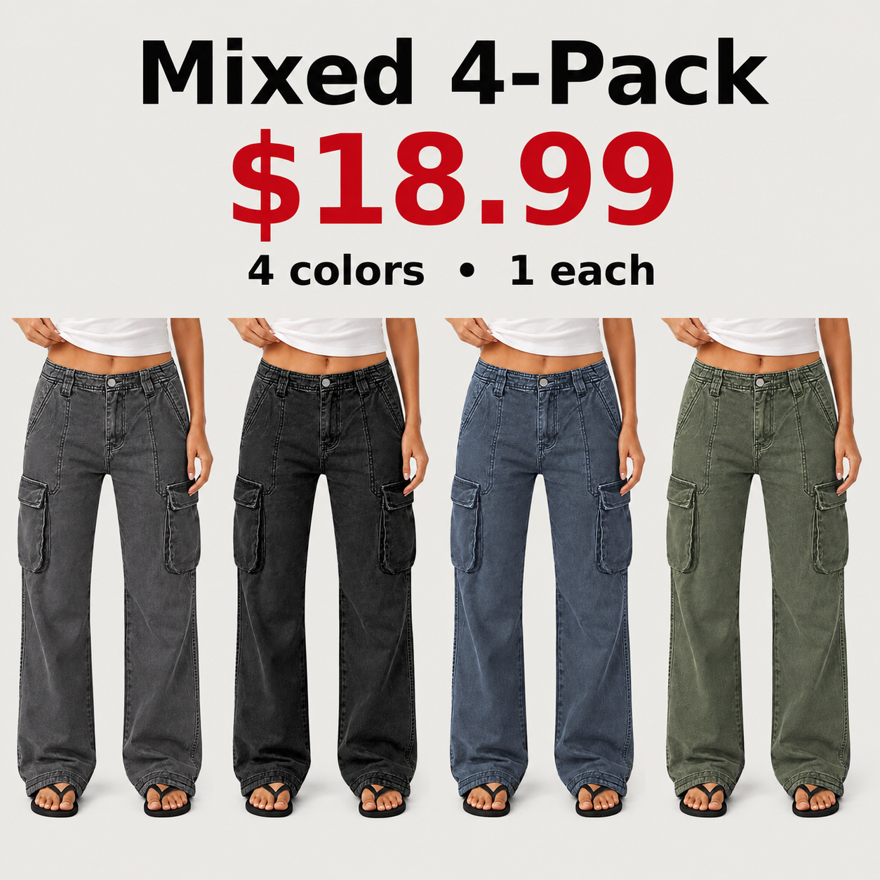 Women's Wide-Leg Straight-Cut Cargo Pants – Mid-Rise, High-Stretch, Multi-Pocket – Full-Length Cargo Pants