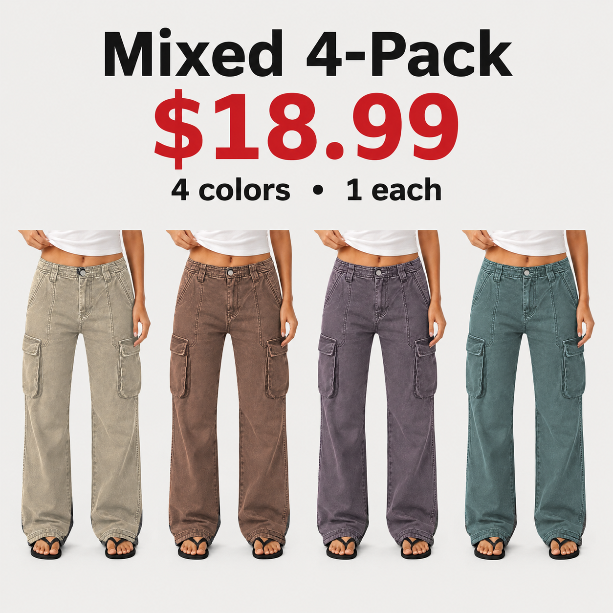 Women's Wide-Leg Straight-Cut Cargo Pants – Mid-Rise, High-Stretch, Multi-Pocket – Full-Length Cargo Pants