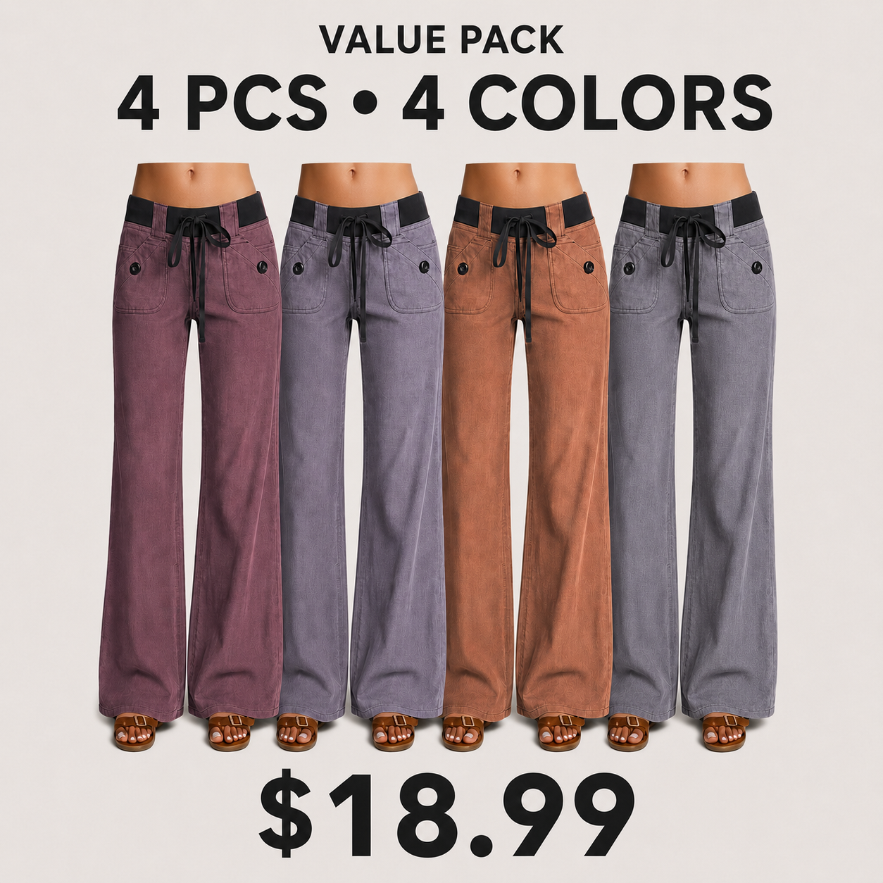 Women's low-rise wide-leg cargo pants featuring flap pockets and Y2K-style bow ties