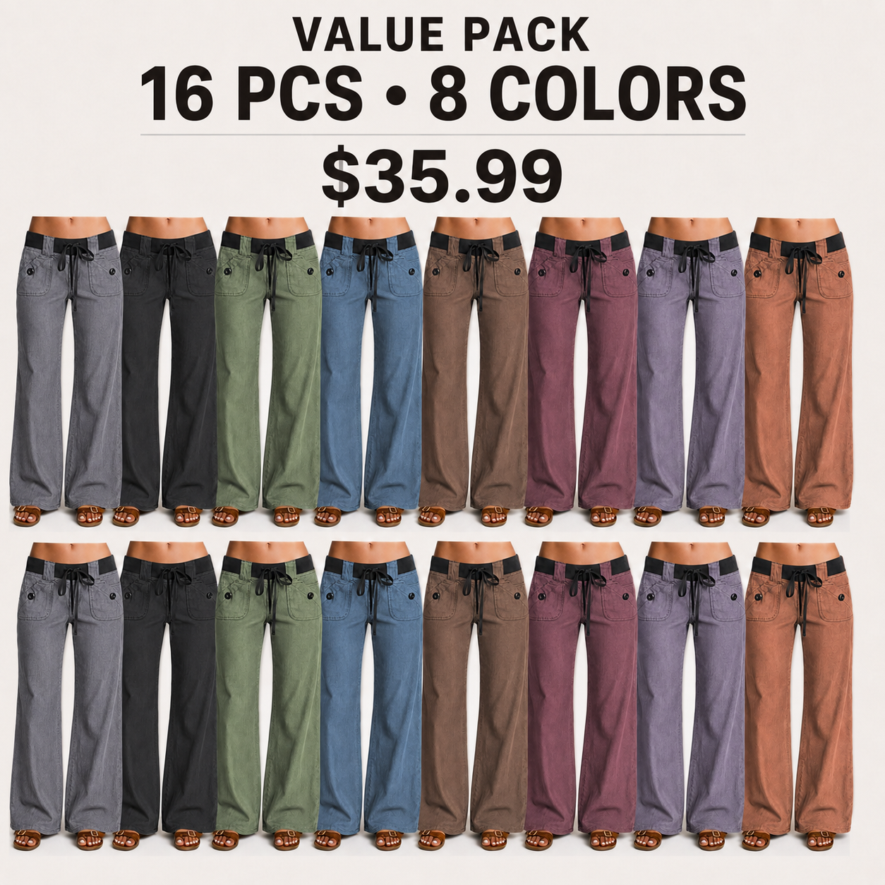 Women's low-rise wide-leg cargo pants featuring flap pockets and Y2K-style bow ties