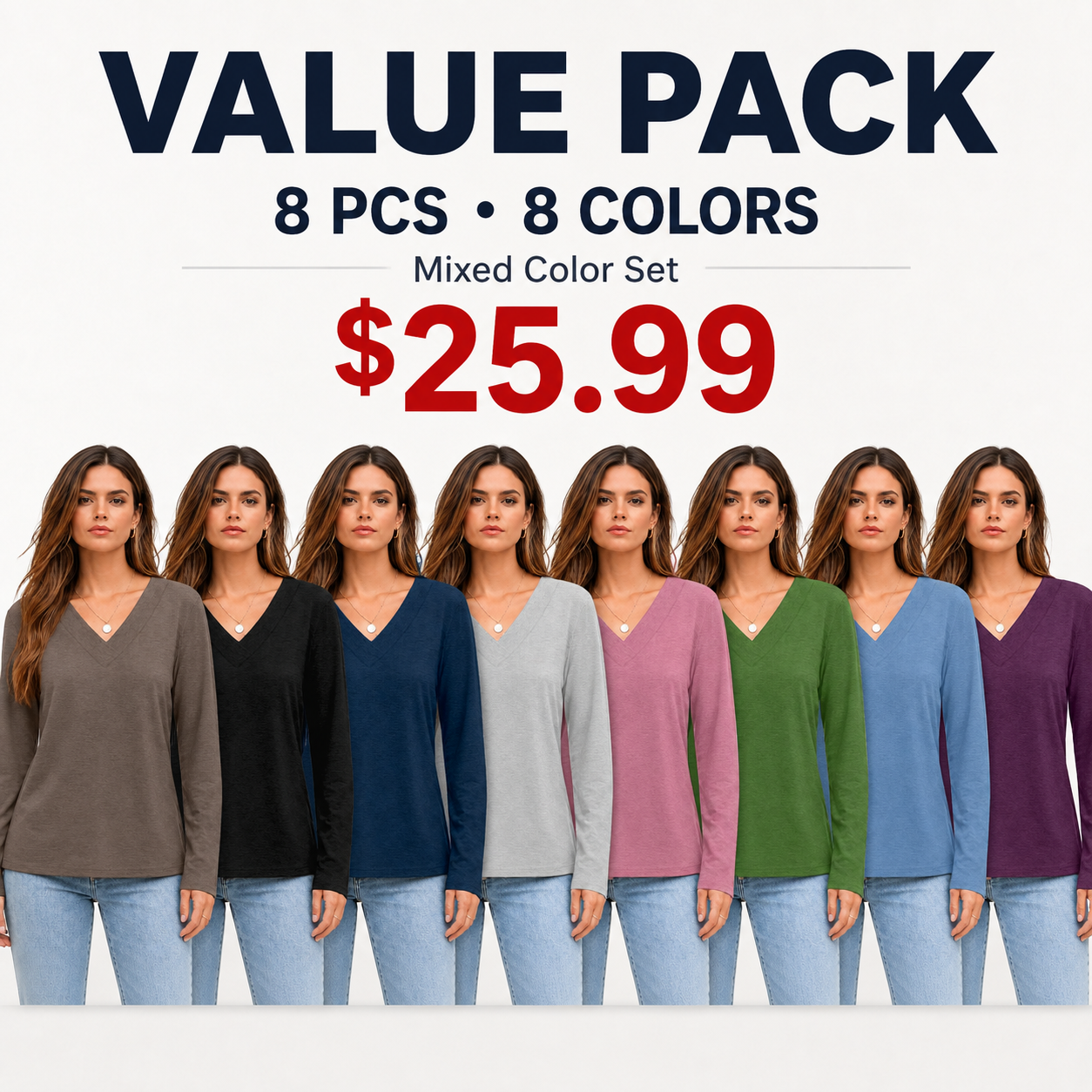 Women's Long-Sleeve V-Neck Top – A soft, comfortable, and skin-friendly basic | Autumn top, women's top, soft fabric