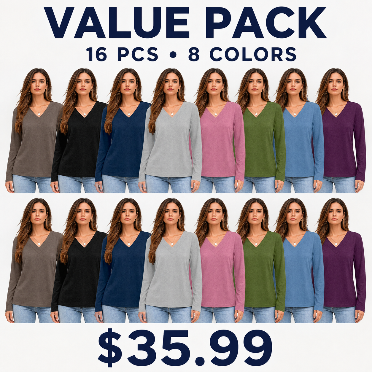 Women's Long-Sleeve V-Neck Top – A soft, comfortable, and skin-friendly basic | Autumn top, women's top, soft fabric
