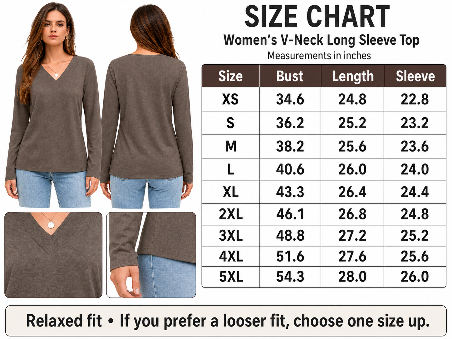 Women's Long-Sleeve V-Neck Top – A soft, comfortable, and skin-friendly basic | Autumn top, women's top, soft fabric