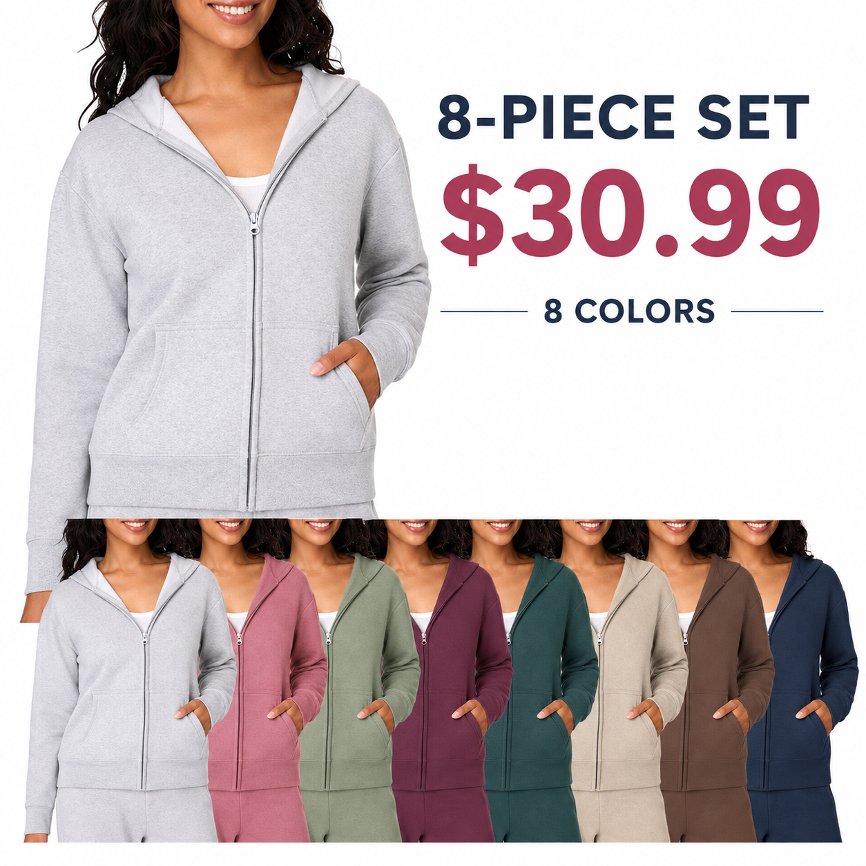 Women's soft, mid-weight fleece sweatshirt, full-zip hoodie, and quarter-zip sweatshirt.