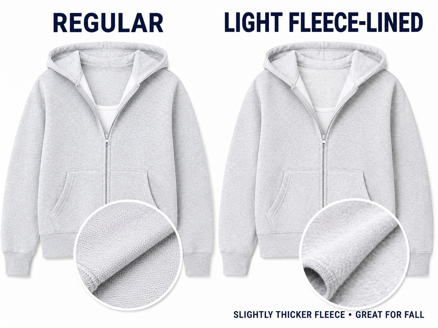 Women's soft, mid-weight fleece sweatshirt, full-zip hoodie, and quarter-zip sweatshirt.