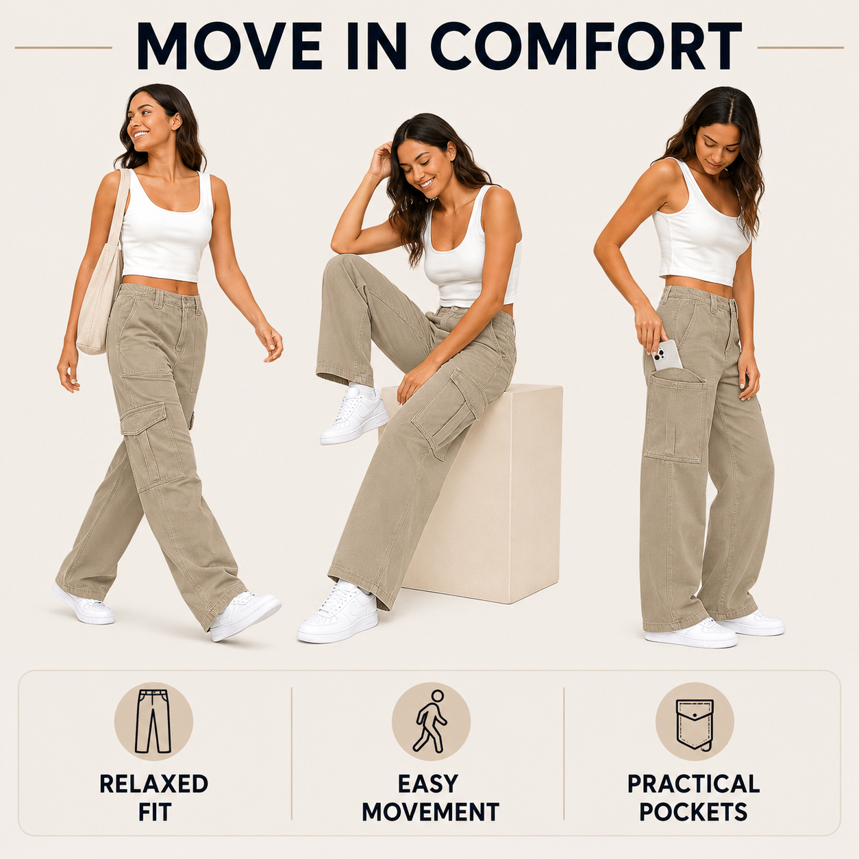 ⚡FINAL SALE⚡- 8 PACK  Women's High-Waisted Loose-Fit Stretch Wide-Leg Cargo Pants
