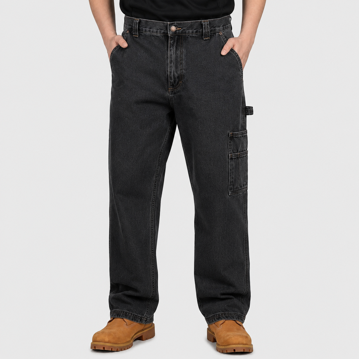 Jeans de trabajo de carpintero resistentes para hombre, mezclilla de algodón con múltiples bolsillos utilitarios y lazo para martillo