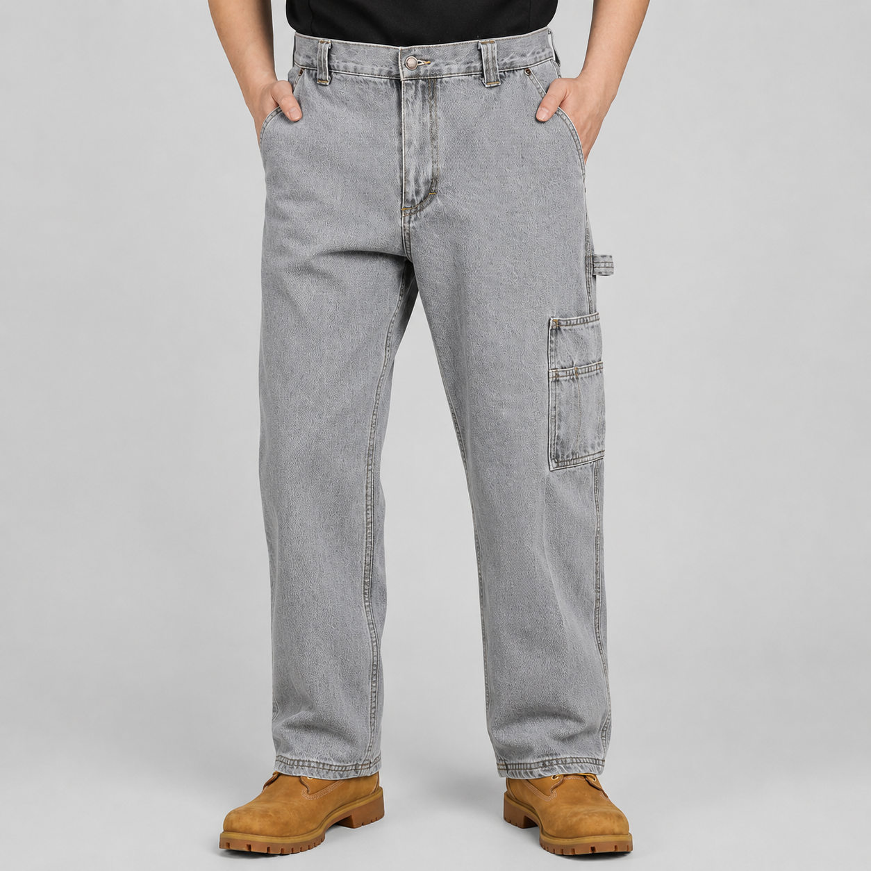 Jeans de trabajo de carpintero resistentes para hombre, mezclilla de algodón con múltiples bolsillos utilitarios y lazo para martillo